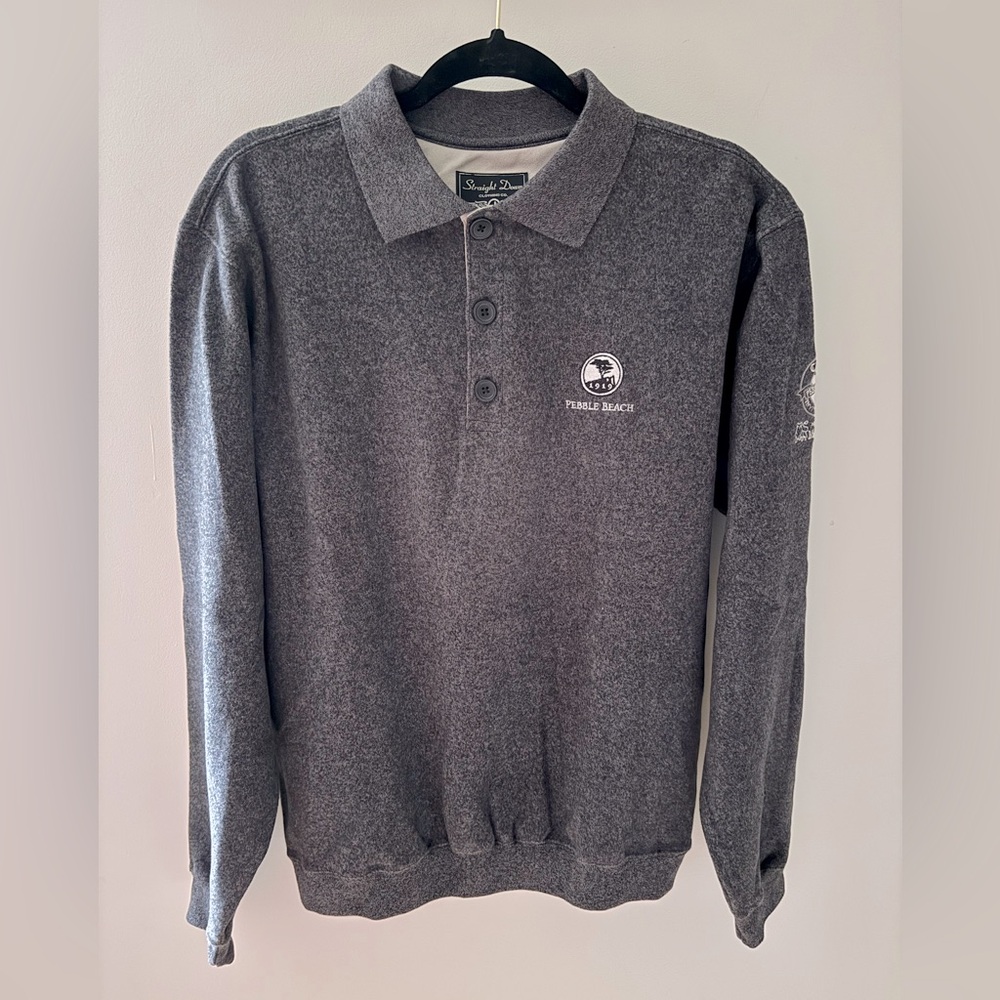 Vintage Golf Straight Down Gray Fleece PEBBLE BEACH Invitational Polo Sweater S
